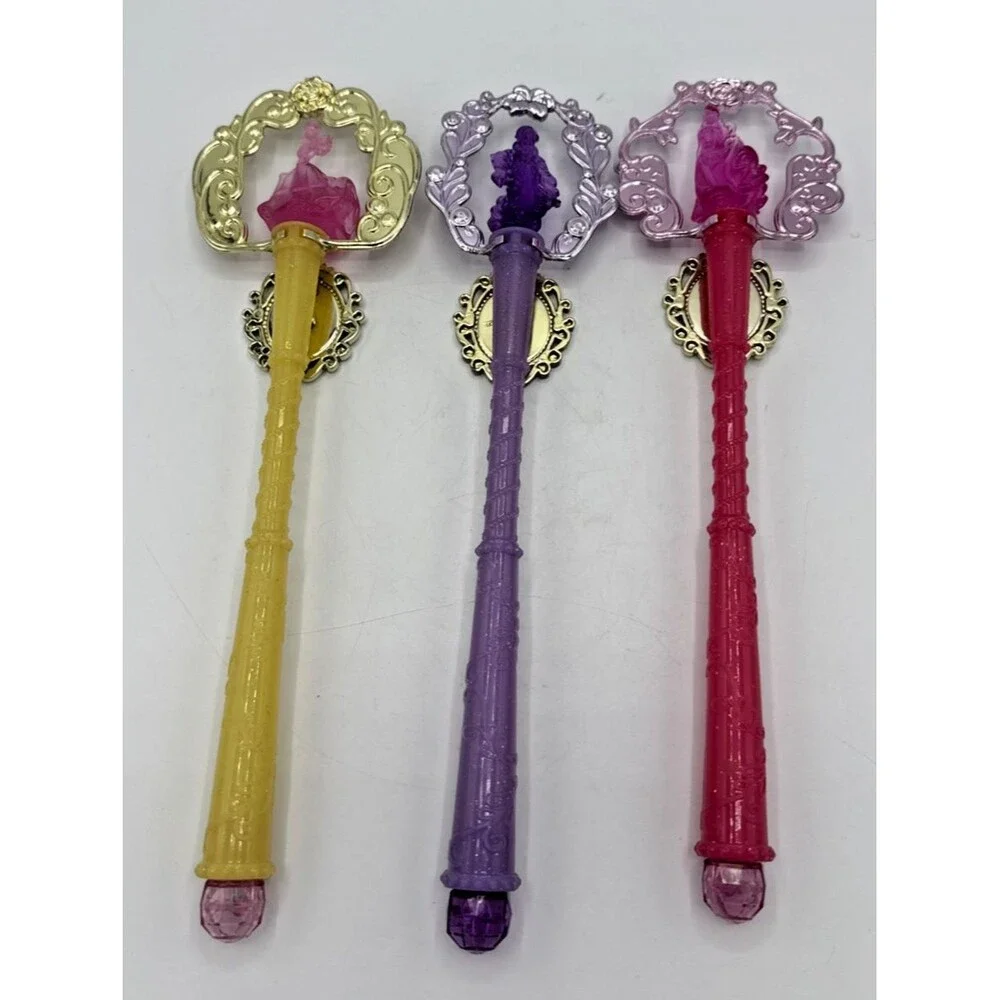 3 Disney Princess Ariel Belle Aurora Pretend Play Costume Scepter Wand 12” Turns
